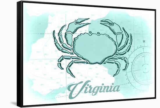 Virginia - Crab - Teal - Coastal Icon-Lantern Press-Framed Stretched Canvas