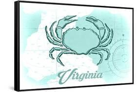 Virginia - Crab - Teal - Coastal Icon-Lantern Press-Framed Stretched Canvas