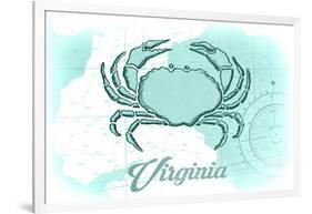 Virginia - Crab - Teal - Coastal Icon-Lantern Press-Framed Art Print