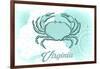 Virginia - Crab - Teal - Coastal Icon-Lantern Press-Framed Art Print