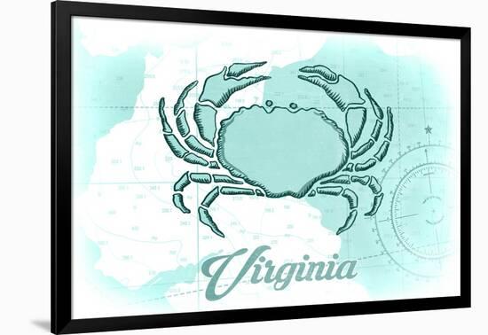 Virginia - Crab - Teal - Coastal Icon-Lantern Press-Framed Art Print