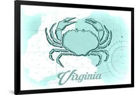 Virginia - Crab - Teal - Coastal Icon-Lantern Press-Framed Art Print