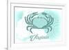 Virginia - Crab - Teal - Coastal Icon-Lantern Press-Framed Art Print