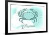 Virginia - Crab - Teal - Coastal Icon-Lantern Press-Framed Art Print