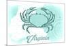 Virginia - Crab - Teal - Coastal Icon-Lantern Press-Mounted Premium Giclee Print