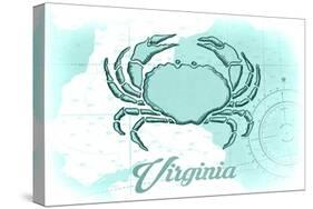 Virginia - Crab - Teal - Coastal Icon-Lantern Press-Stretched Canvas