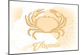 Virginia - Crab - Yellow - Coastal Icon-Lantern Press-Mounted Art Print
