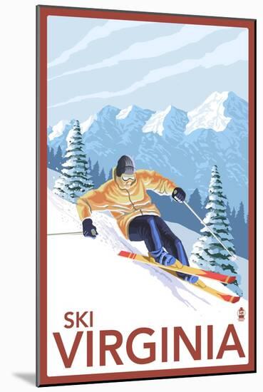 Virginia - Downhill Skier-Lantern Press-Mounted Art Print