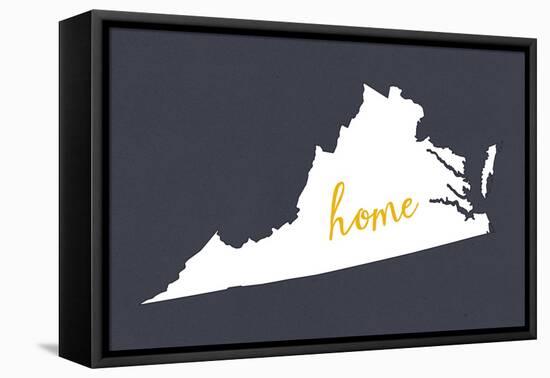 Virginia - Home State - White on Gray-Lantern Press-Framed Stretched Canvas