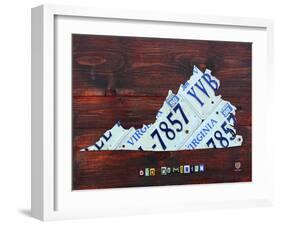 Virginia License Plate Map Large-Design Turnpike-Framed Giclee Print