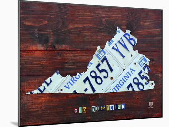 Virginia License Plate Map Large-Design Turnpike-Mounted Giclee Print