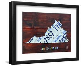 Virginia License Plate Map Large-Design Turnpike-Framed Giclee Print