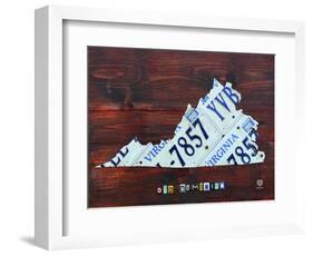 Virginia License Plate Map Large-Design Turnpike-Framed Giclee Print