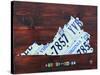 Virginia License Plate Map Large-Design Turnpike-Stretched Canvas
