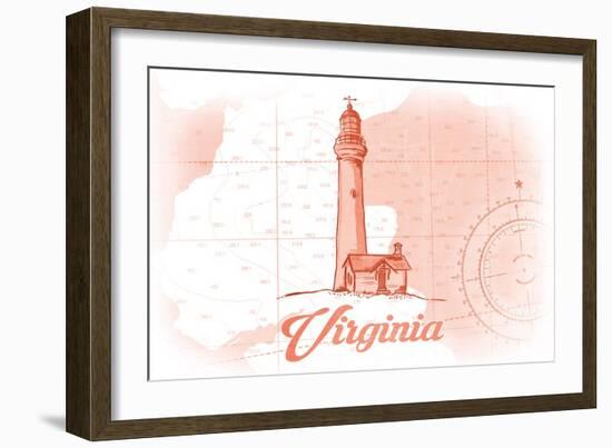 Virginia - Lighthouse - Coral - Coastal Icon-Lantern Press-Framed Art Print