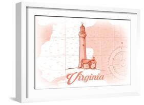 Virginia - Lighthouse - Coral - Coastal Icon-Lantern Press-Framed Art Print