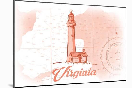 Virginia - Lighthouse - Coral - Coastal Icon-Lantern Press-Mounted Art Print