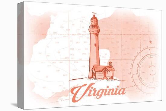 Virginia - Lighthouse - Coral - Coastal Icon-Lantern Press-Stretched Canvas