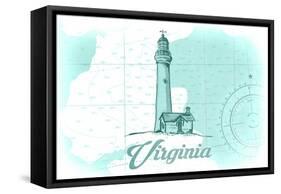 Virginia - Lighthouse - Teal - Coastal Icon-Lantern Press-Framed Stretched Canvas