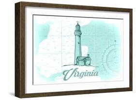 Virginia - Lighthouse - Teal - Coastal Icon-Lantern Press-Framed Art Print