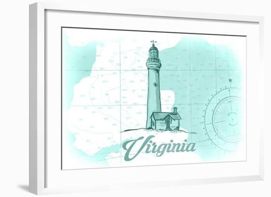 Virginia - Lighthouse - Teal - Coastal Icon-Lantern Press-Framed Art Print