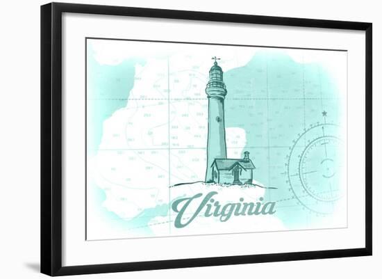 Virginia - Lighthouse - Teal - Coastal Icon-Lantern Press-Framed Art Print