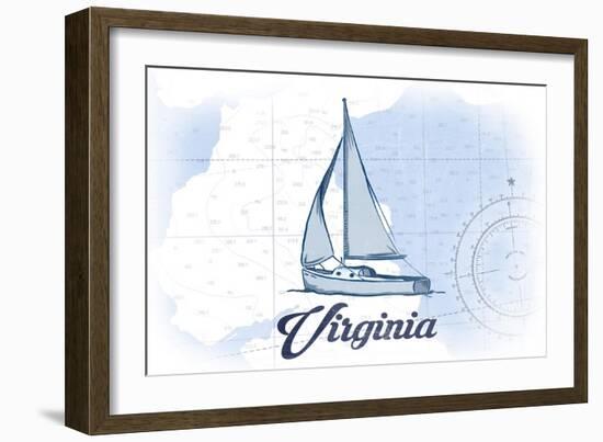 Virginia - Sailboat - Blue - Coastal Icon-Lantern Press-Framed Art Print