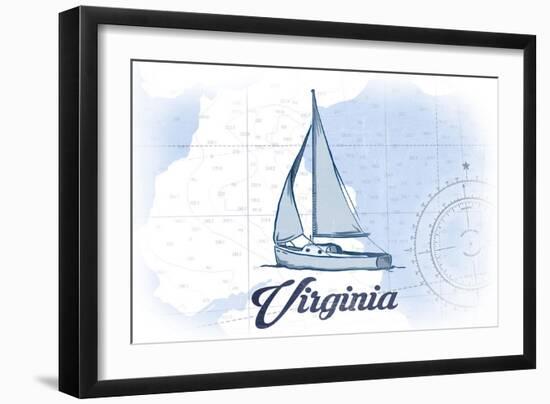 Virginia - Sailboat - Blue - Coastal Icon-Lantern Press-Framed Art Print