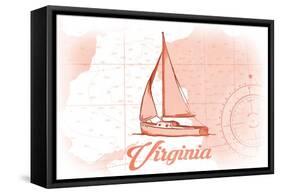 Virginia - Sailboat - Coral - Coastal Icon-Lantern Press-Framed Stretched Canvas