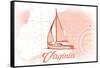 Virginia - Sailboat - Coral - Coastal Icon-Lantern Press-Framed Stretched Canvas