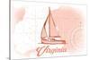 Virginia - Sailboat - Coral - Coastal Icon-Lantern Press-Stretched Canvas