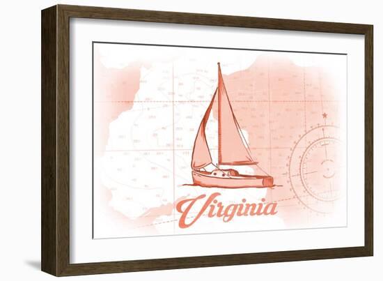 Virginia - Sailboat - Coral - Coastal Icon-Lantern Press-Framed Art Print