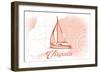 Virginia - Sailboat - Coral - Coastal Icon-Lantern Press-Framed Art Print