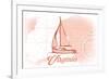 Virginia - Sailboat - Coral - Coastal Icon-Lantern Press-Framed Art Print