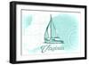 Virginia - Sailboat - Teal - Coastal Icon-Lantern Press-Framed Art Print