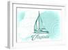 Virginia - Sailboat - Teal - Coastal Icon-Lantern Press-Framed Art Print