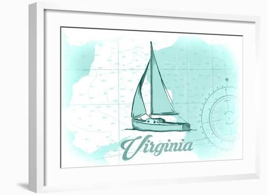 Virginia - Sailboat - Teal - Coastal Icon-Lantern Press-Framed Art Print