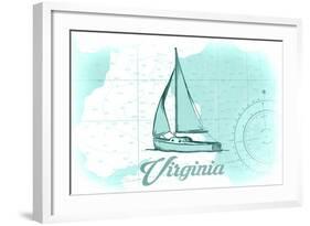 Virginia - Sailboat - Teal - Coastal Icon-Lantern Press-Framed Art Print