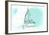 Virginia - Sailboat - Teal - Coastal Icon-Lantern Press-Framed Art Print