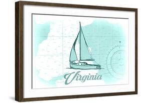 Virginia - Sailboat - Teal - Coastal Icon-Lantern Press-Framed Art Print