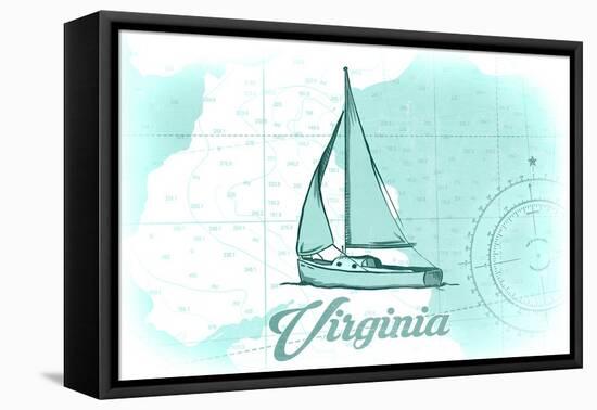 Virginia - Sailboat - Teal - Coastal Icon-Lantern Press-Framed Stretched Canvas