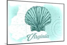 Virginia - Scallop Shell - Teal - Coastal Icon-Lantern Press-Mounted Art Print