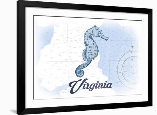 Virginia - Seahorse - Blue - Coastal Icon-Lantern Press-Framed Premium Giclee Print