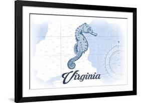 Virginia - Seahorse - Blue - Coastal Icon-Lantern Press-Framed Premium Giclee Print