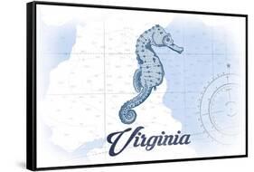 Virginia - Seahorse - Blue - Coastal Icon-Lantern Press-Framed Stretched Canvas