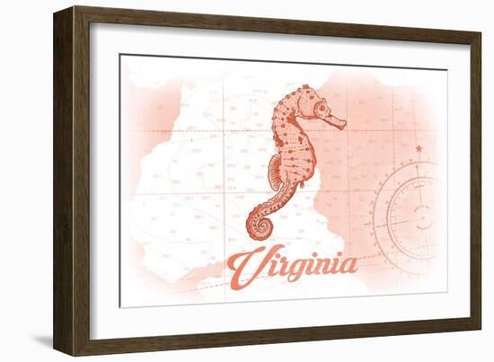 Virginia - Seahorse - Coral - Coastal Icon-Lantern Press-Framed Art Print