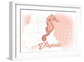 Virginia - Seahorse - Coral - Coastal Icon-Lantern Press-Framed Art Print