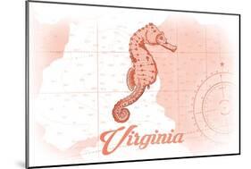 Virginia - Seahorse - Coral - Coastal Icon-Lantern Press-Mounted Art Print