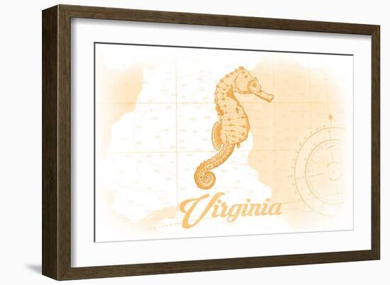 Virginia - Seahorse - Yellow - Coastal Icon-Lantern Press-Framed Art Print