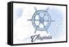 Virginia - Ship Wheel - Blue - Coastal Icon-Lantern Press-Framed Stretched Canvas